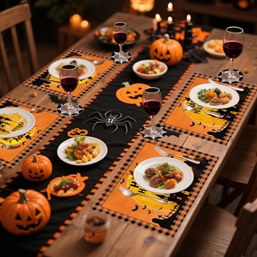 Happy Halloween Paper Placemats & Coasters Set - Ghost Bat Pumpkin Disposable Table Decor