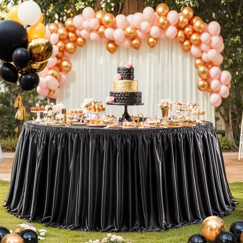 Black Satin Long Table Skirt 17ft Rectangular with Variation - Classroom Party Decor