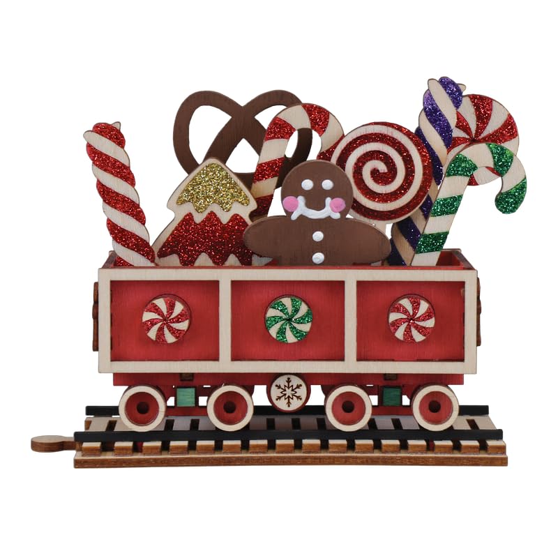 Christmas Wooden Candy Cane Train Ornament - Handcrafted Holiday Decor