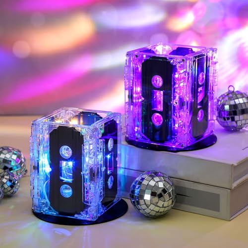 80s Party Decorations Cassette Tape Centerpieces with LED Lights Set