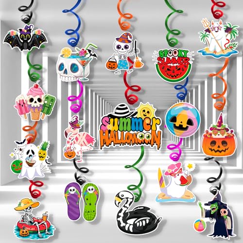 Summer Halloween Hanging Swirls Set - Tropical Spooky Party Decorations
