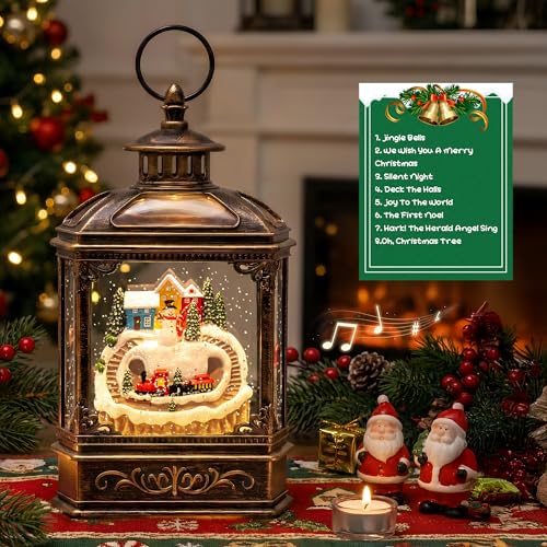 10.1'' Snowman & Train Snow Globe Lantern with Music & Glitter - Christmas Decor & Gift