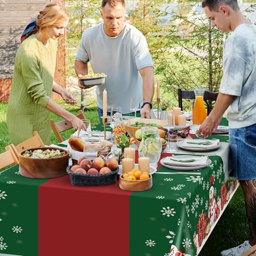 Childom Christmas Checkered Disposable Plastic Tablecloth 54x108 Inches - 3 Pack