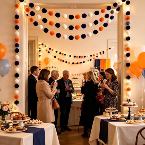 Halloween Wool Felt Ball Garland - 3 Pack, 19.68 Ft, Black, Orange, Purple & White