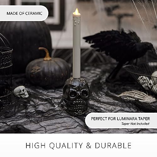 Gothic Skull Candle Holder - Black Day of the Dead Halloween Decor - 3.75x4.25 Inches