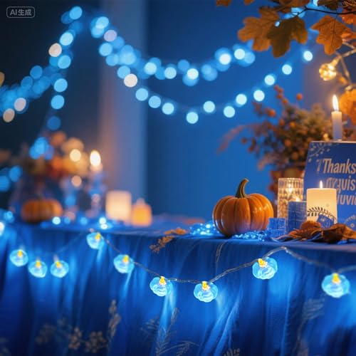 Blue Pumpkin String Lights - 2 Pcs Fall Thanksgiving Decor 6.5 ft - Variation: Blue / Pumpkin
