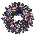 30-Inch Halloween Wreath with Timer - Spider, Skull, Ornaments, Black Green Orange Variation