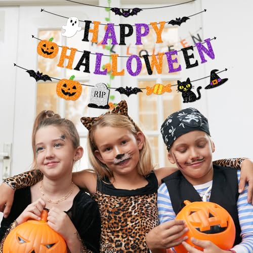 Halloween Banner Garland with Glitter Letters & Icons - Party Decorations