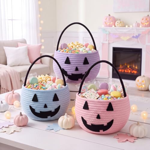 Pink Halloween Pumpkin Trick or Treat Basket for Kids - Festive & Durable