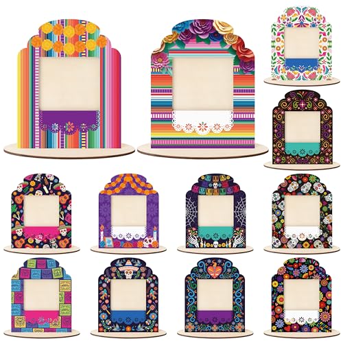 Day of the Dead Photo Frame Set - 12 Wooden Frames for Dia De Los Muertos Altars - Variation: Day of the Dead 12 Sets
