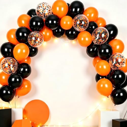 Halloween Balloons Set 50pcs 12in Latex Decorations - Orange, Black & Confetti, Variation: Orangeblack