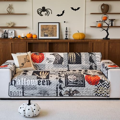 Grey Halloween Sofa Cover for Festive Home Decorations, Slipcover & Furniture Protector
