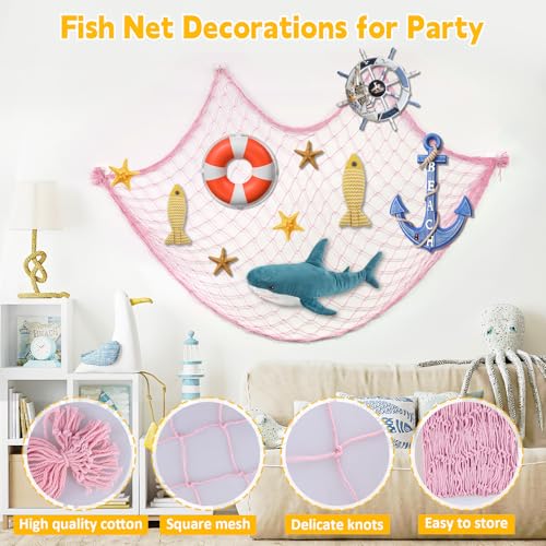 Light Pink 2Pcs Nautical Fish Net Decorations 39x78 Inch Wall Hanging Coastal Party Decor