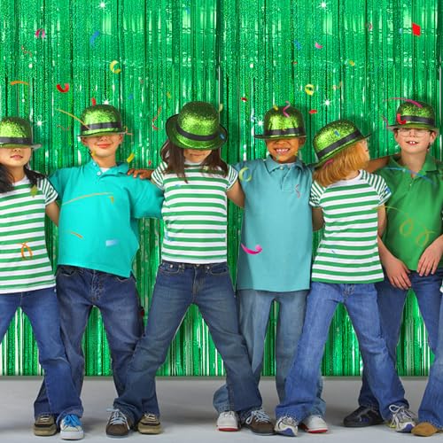 Green Tinsel Curtain Party Decorations - 10 Pack Glitter Foil Fringe Streamers