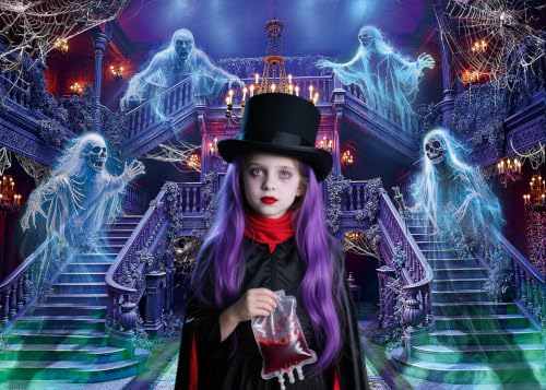 Halloween Haunted Mansion Backdrop Banner 10x8FT Ghost Staircase Spooky Castle Photography Background Gothic Horror House Decorations for Kids Adults Photo Booth Props