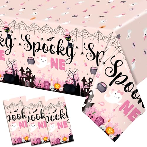 Pink Halloween Tablecloth 3-Pack for Birthday Party Decorations Girl Spooky