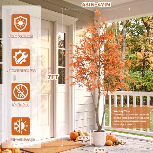 7FT Artificial Maple Tree with Pot - Fall Orange Autumn Decor for Indoor & Outdoor
