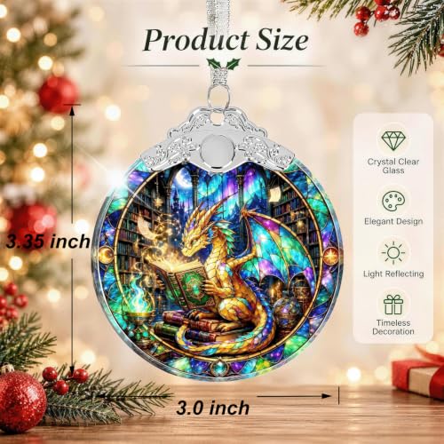 Verna Christmas & Halloween Glass Ornament - Dragon & Book Variation