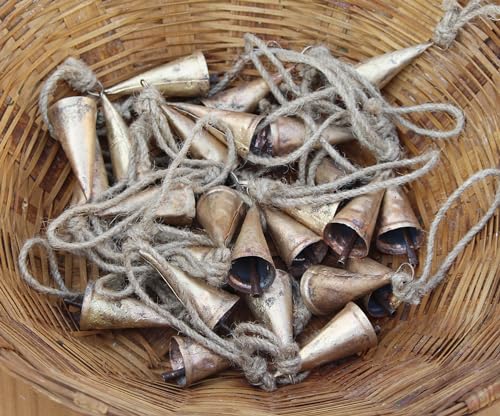 Handmade Rustic Lucky Hanging Bell Clusters on Rope - Tin Christmas Tree Decor - 20 Cones