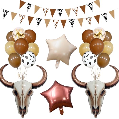 21 PCS Western Party Decorations Kit - Large Cowboy Longhorn Balloons & Banners