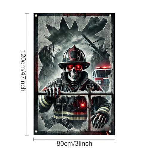 Halloween Skeleton Fireman Window Cover - 31x47 Inch Decoration - Colorful