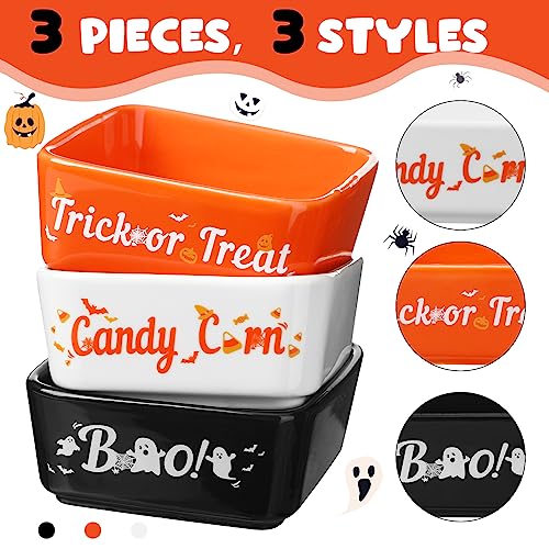 Halloween Ceramic Candy Bowl Set - 3 Pieces, Ghost Pumpkin Bat Design, Black Orange White, 5 oz