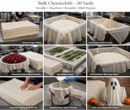 50 Yards Fine Unbleached Cotton Cheesecloth - Reusable Straining & Decoration