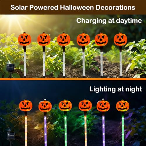 Solar Halloween Pumpkin Stake Lights 12-Pack Outdoor Waterproof String Lights with 8 Modes