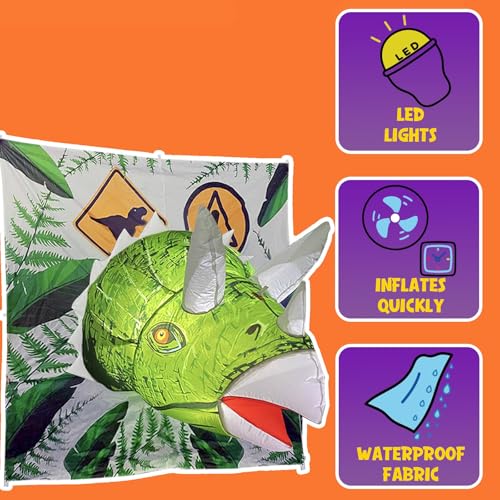 Halloween Trunk or Treat Inflatable Car Decor - Triceratops Theme with LED Lights - Outdoor Party Accessory