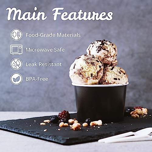 Disposable Paper Ice Cream Cups 9 Oz Black - 50 Count for Cold & Hot Food