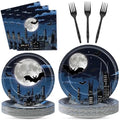 Night Bat Theme Party Plates Napkins & Forks Set - Kids Hero Birthday Decor