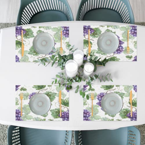 Purple Grape Placemats Set of 6 Heat Resistant Vinyl Table Mats for Kitchen Dining