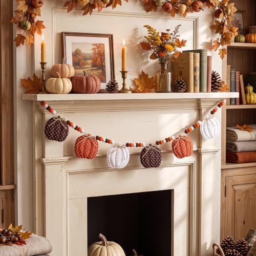 Polka Dot Pumpkin Garland - Fall 6.56ft Rustic Autumn Decor for Home - Polka Dot Pumpkin