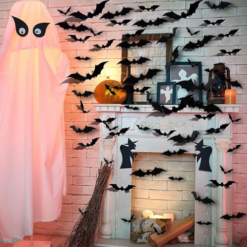 Halloween Bat Wall Decor Set - 3D Waterproof PVC Stickers for Indoor Outdoor Halloween Party