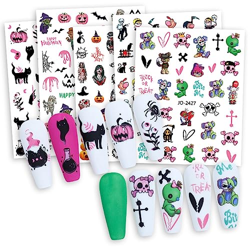 Halloween Nail Art Stickers Decals - 6 Sheets Pumpkin Ghost Witches Design