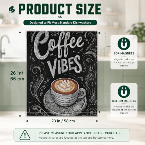 Retro Coffee Dishwasher Magnet Cover 23x26 Inch - Waterproof Kitchen Appliance Decor