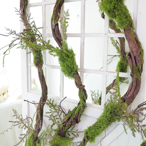 78.9-Inch Faux Tree Trunk Garland with Moss and Leaves for Halloween & Forest Decor