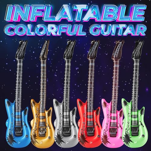 12-Pack 36-Inch Inflatable Guitars Kids Party Favors Neon Colors - Rock Star Party Props