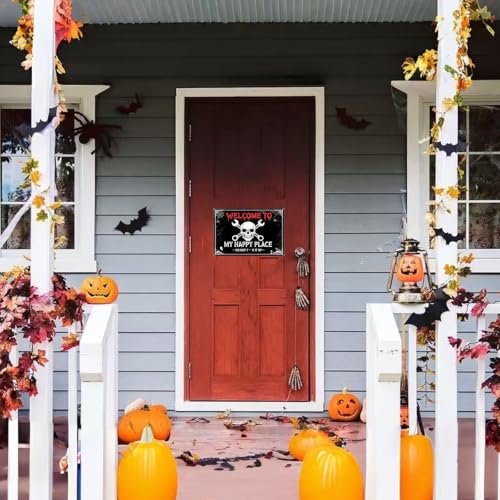 Halloween Decorations Welcome to My Happy Place Metal Sign TPH372 Gothic Skull Wall Art