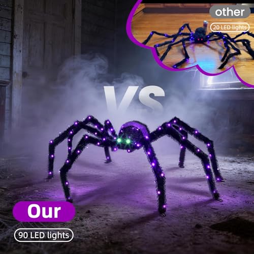 4.2FT Giant Spider Halloween Outdoor Decoration with 90 LED Lights and Ground Stakes