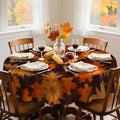 Round Tablecloth 70 Inch Pumpkin Fall Decor with Maple Leaf Pattern - Black Variation