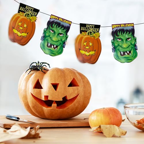 Halloween Decor Kit with Frankenstein Heads and Jack-O'-Lanterns - Spooky Hanging Decorations