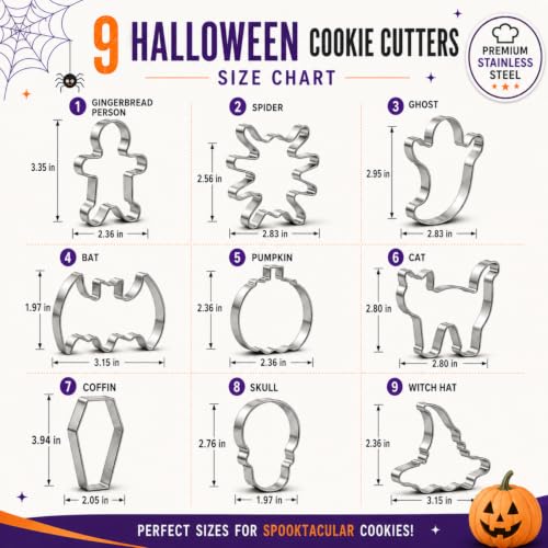Halloween Cookie Cutters Set 9 Pcs Stainless Steel Baking Molds for Cookies & Fruit