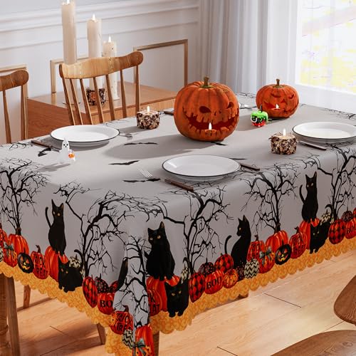 Halloween Tablecloth 60x120 Inch Rectangular Pumpkin Moon Black Cat Decorations