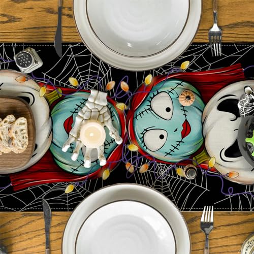 Halloween Table Runner 13x72 Inch Spooky Home Party Decor - Linen Fabric