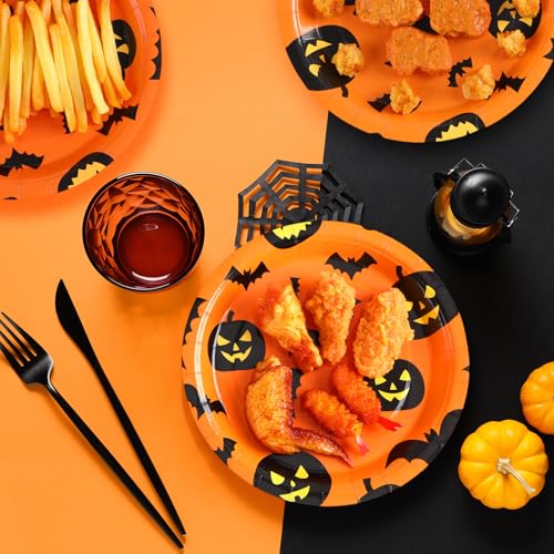 Halloween Paper Plates 9 Inch Pumpkin Bat Disposable Party Dinnerware - 100 Pack
