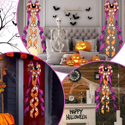 Large Halloween Tree Topper Bow - Spooky Ghosts, Eyeballs & Black Roses Decoration