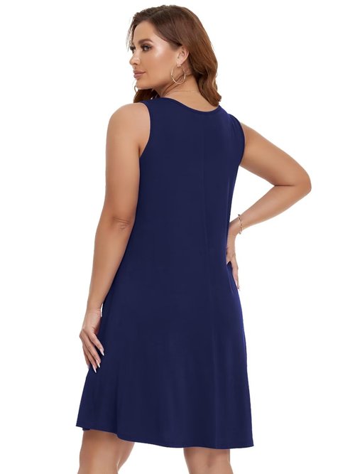 BELAROI Plus Size Summer Dresses Sundress for Curvy Women Beach Swimsuit Coverup Casual V Neck Button Sleeveless Tshirt Vacation Tank Dress with Pockets(3X,Navy Blue)