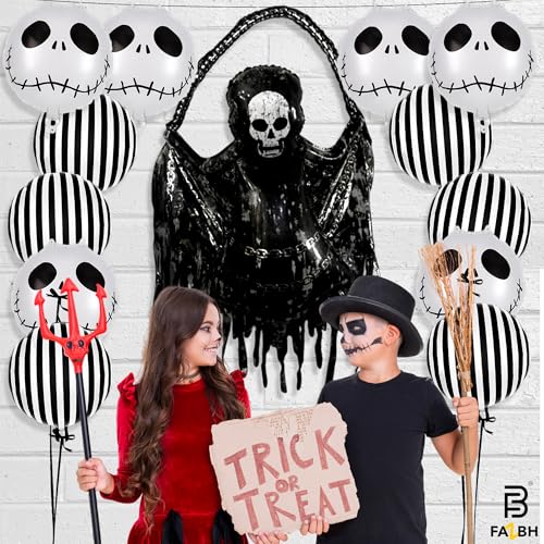 Giant 59-Inch Halloween Reaper Balloon Kit with Skull & Striped Balloons - Spooky Party Decorations