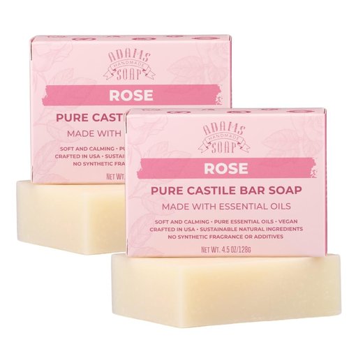 Adams Handmade Soap Rose Pure Castile Bar Soap – 4.5 oz | Vegan, Cold Process, Essential Oils, 84% Organic, Fair Trade, No Additives, USA Made